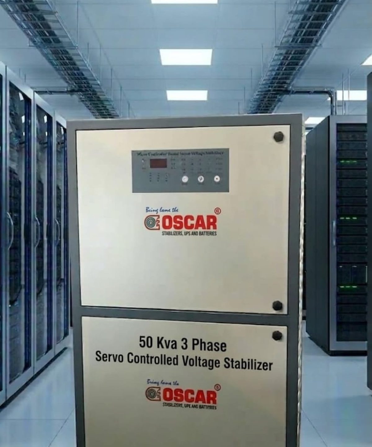 Oscar 50 kVA three-phase servo controlled voltage stabilizer installed on site